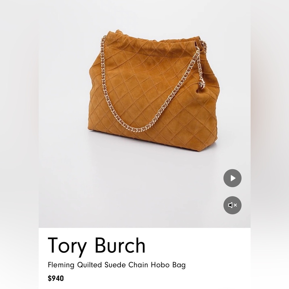 Tory Burch Fleming Quilted Suede Chain Hobo Bag in chickory brown
